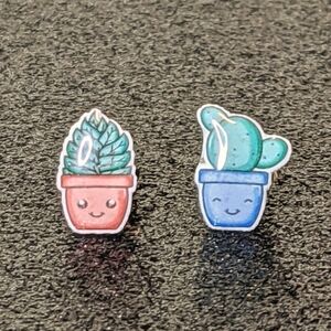Asymmetrical kawaii cactus stud earrings